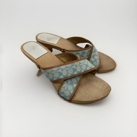 Coach Shoes - Women's Blue Coach Sharon Sandal  Wooden Heel  Size 7